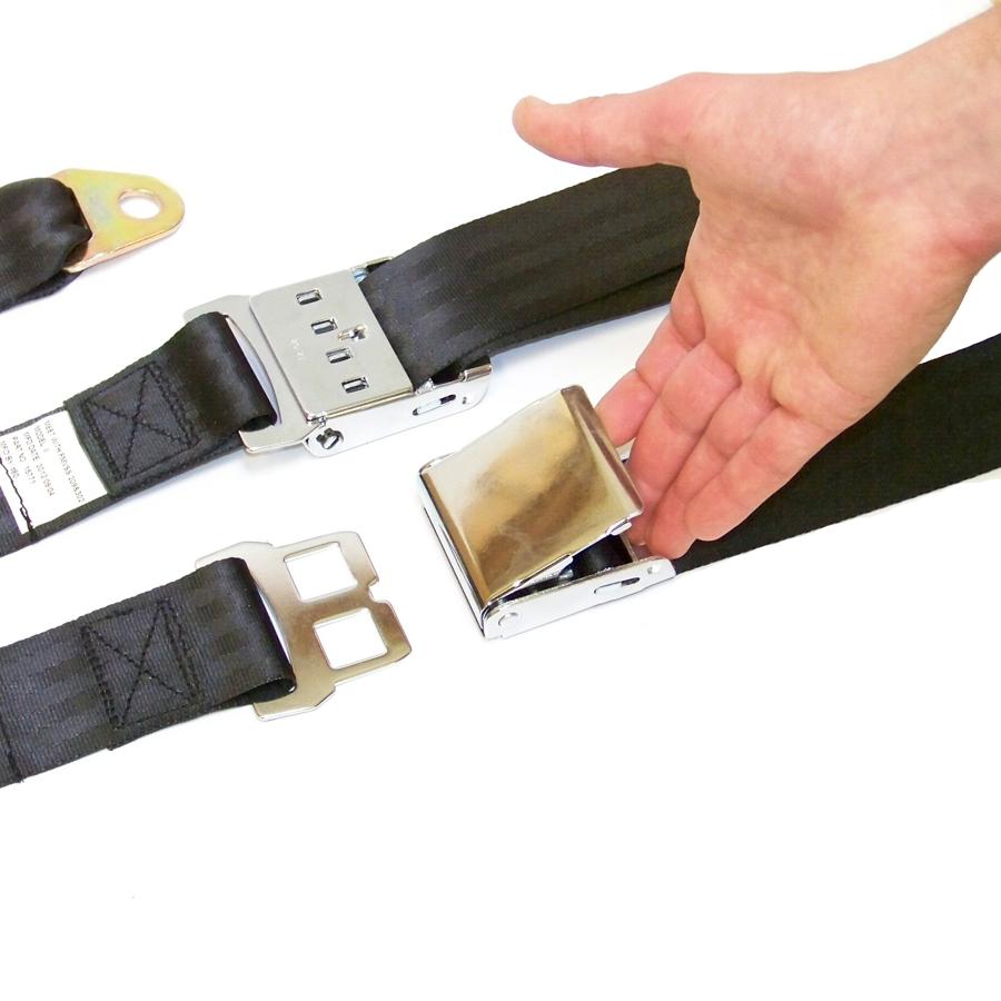 Single PREMIUM Black Lap Seat Belt w/ Airplane Lift Buckle ATW658 per