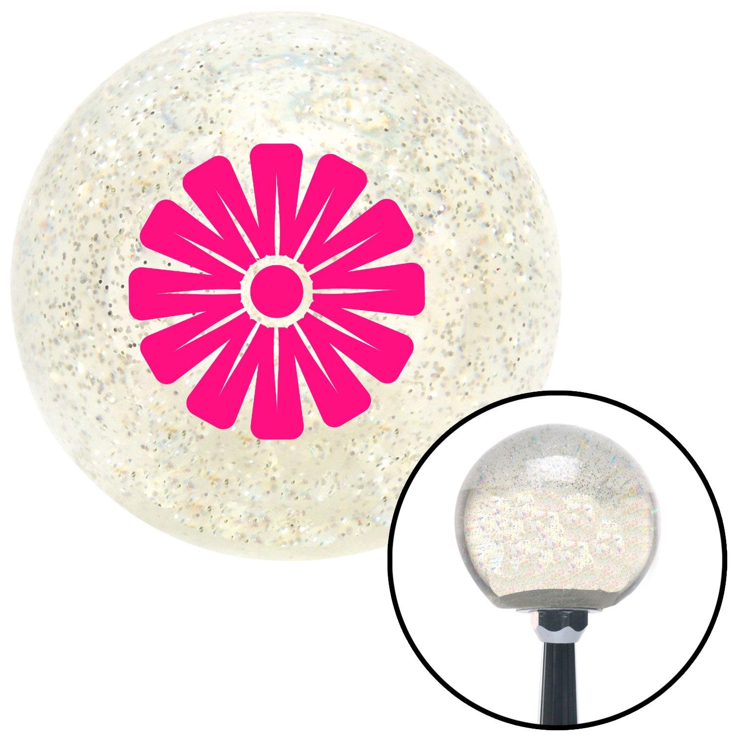 Pink Hawaiian Flower 1 Clear Metal Flake Shift Knob with M16 x 1.5