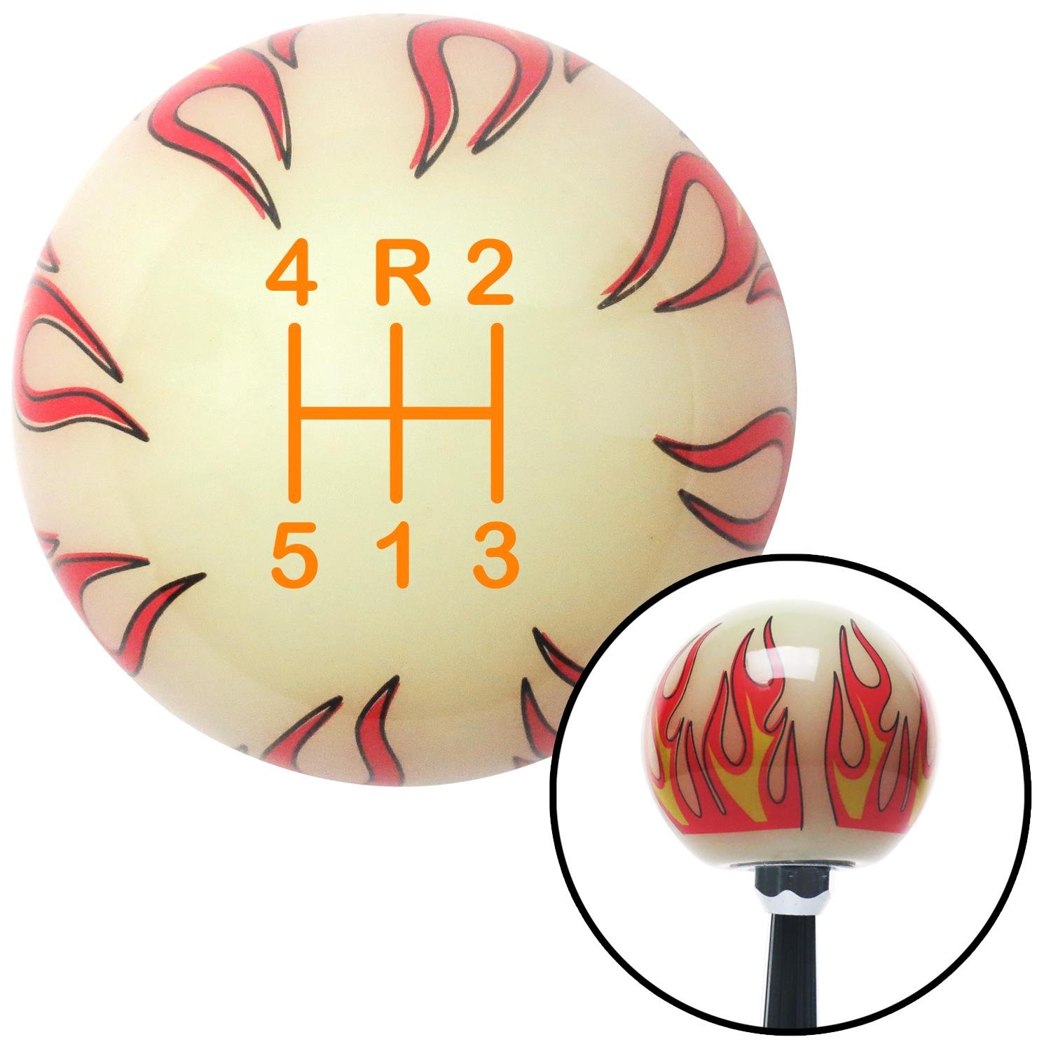Orange Shift Pattern 48n Ivory Flame Shift Knob with M16 x 1.5 Insert