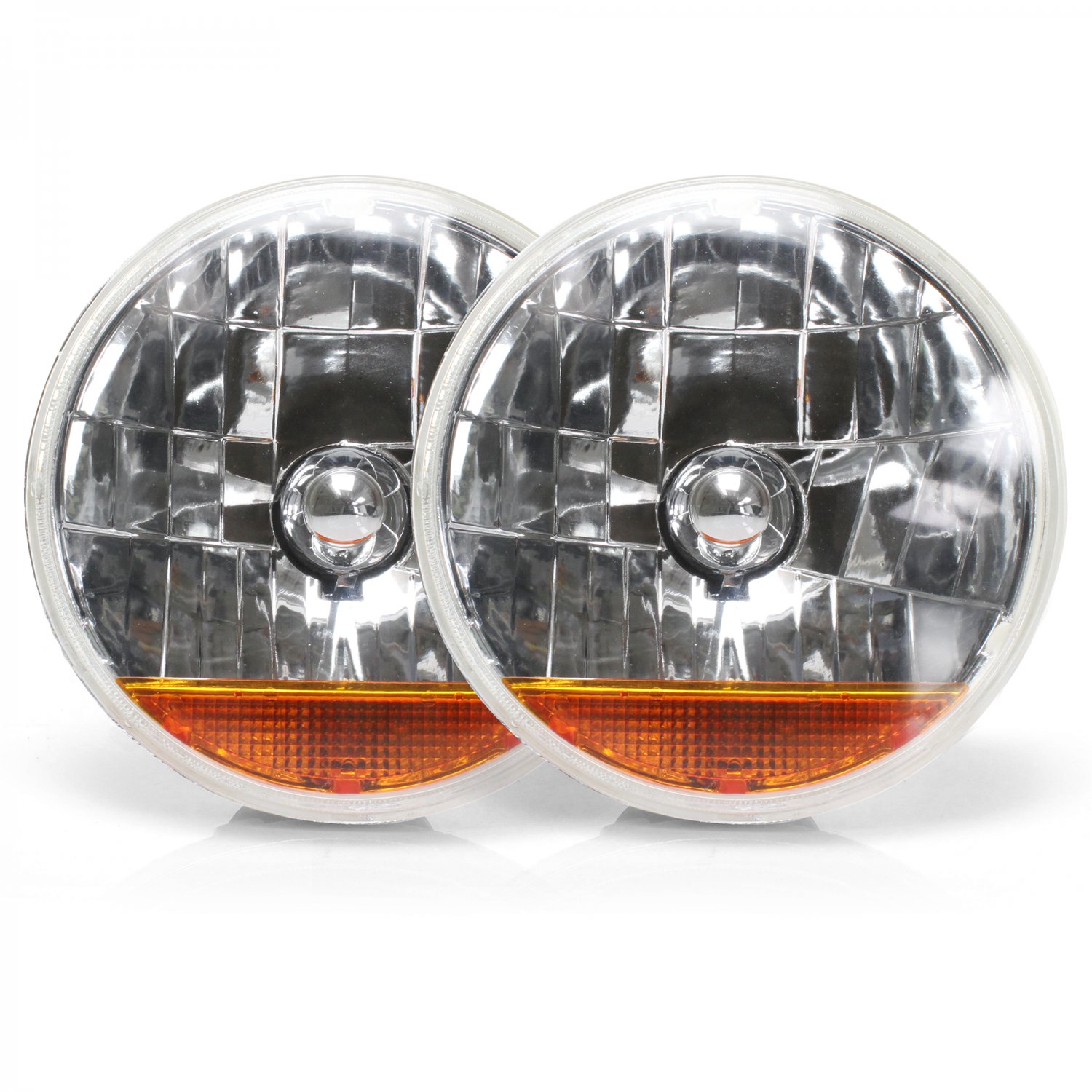 Snake-Eye 7/" Inch Halogen Lens Assembly with Amber Turn Signal Pair v8 truck