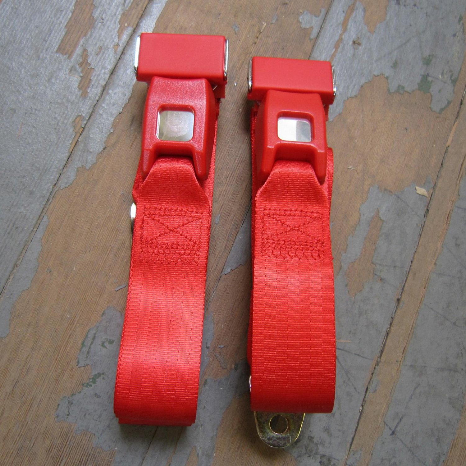 Two Point Red Lap Seat belts PAIR hot street rat rod parts accessories